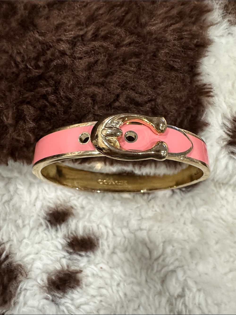 Coach Pink Enamel Belt Buckle Hinged Bangle